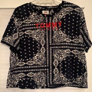 Tommy Hilfiger Jeans Blue White Red Crop Top Tee Medium